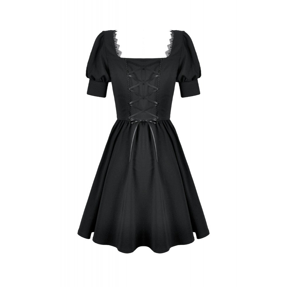 Dark in Love Gothic Lace Square-Neck Puff-Sleeve Dress