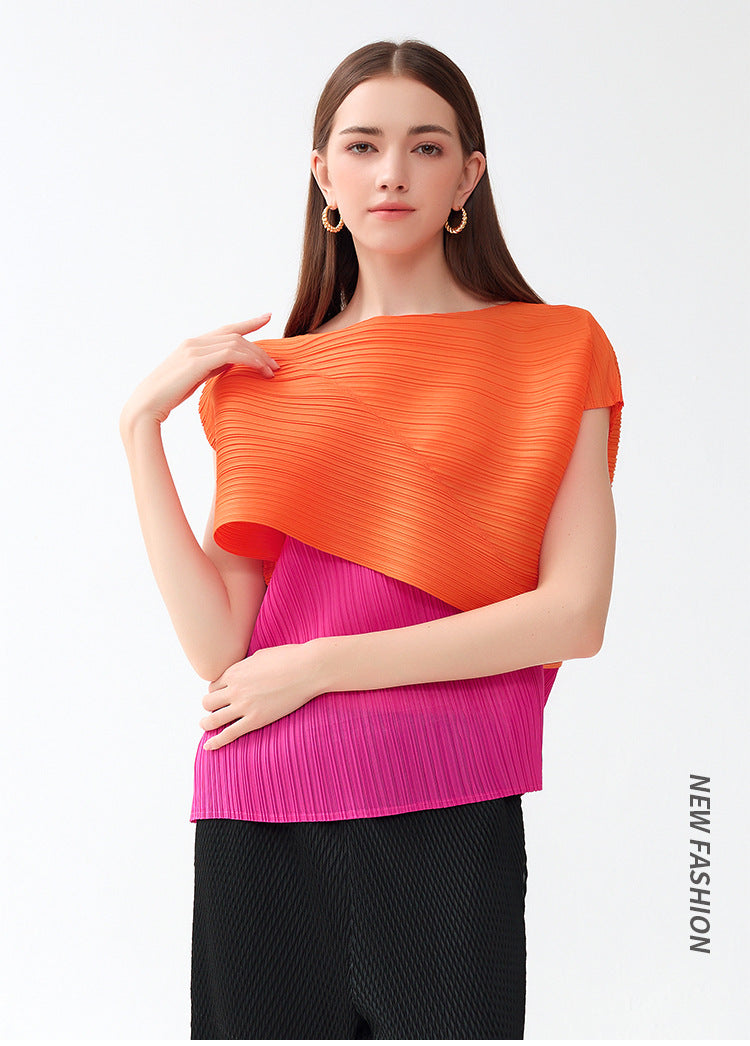 Vireous Women's Colour Matching Irregular Fashion Top