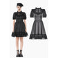 Dark in Love Belladonna Lace-Up High Collar Puff Sleeve Goth Dress, Plus Sizes