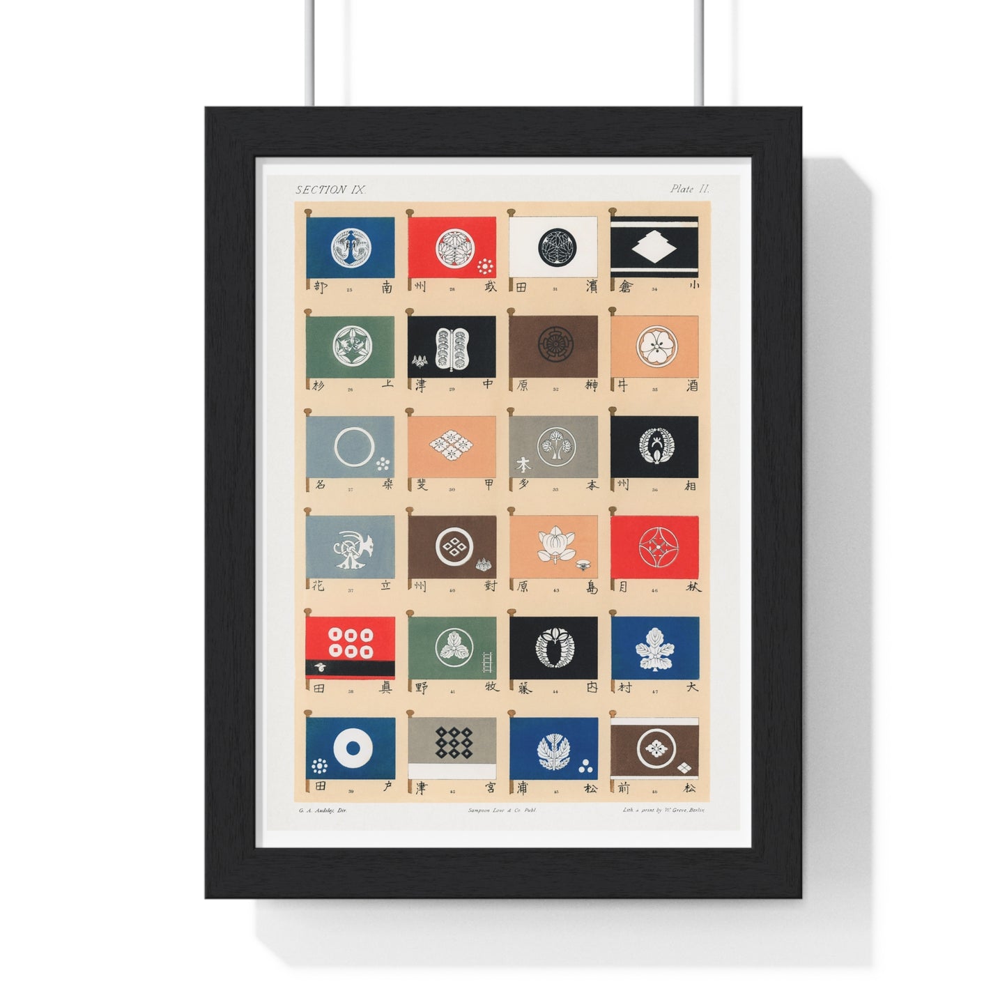 Japanese Clan Flags Illustration (1884) from the Original, Framed Print