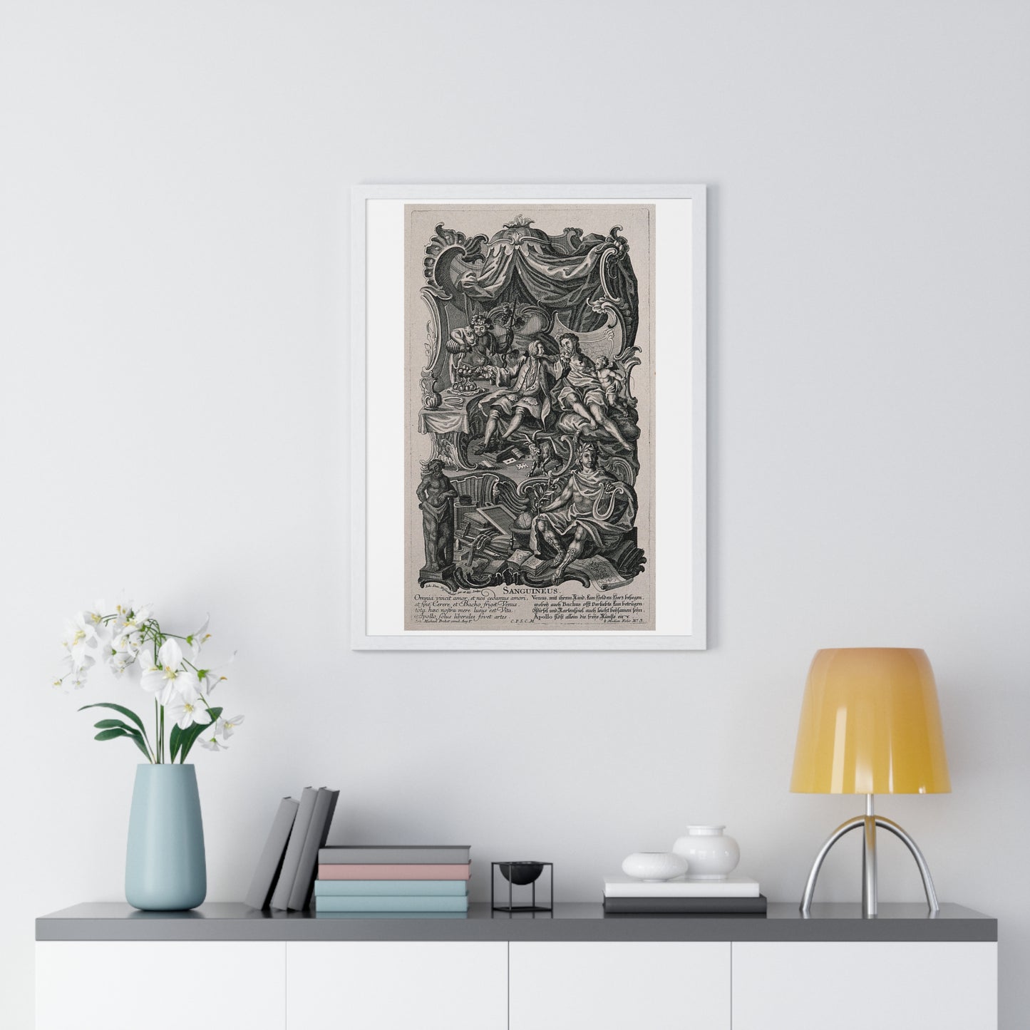 Apollo Presiding Over a Gentleman of Sensual Appetite, Representing the Sanguine Temperament (circa 1750) Johann David Nessenthaler, Framed Print