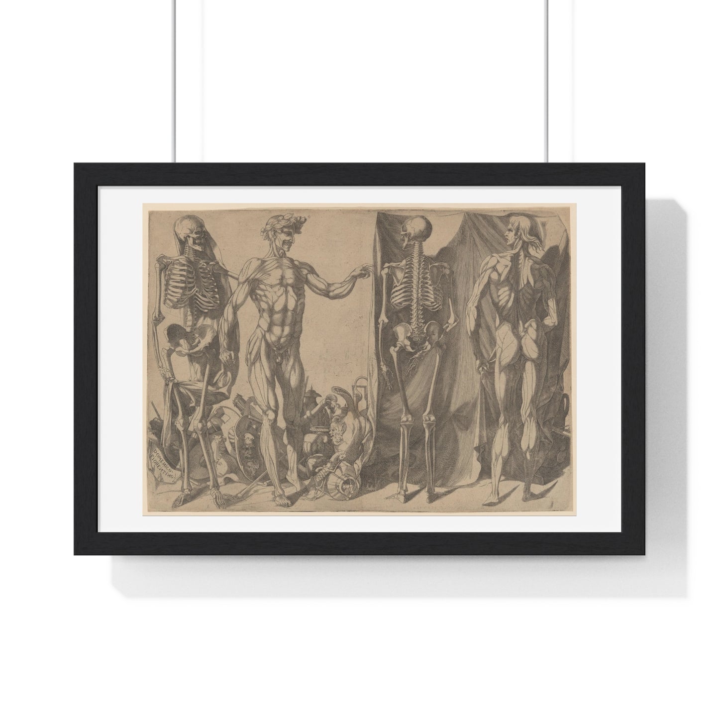 Two Flayed Men and Their Skeletons (1540–1545) by Domenico del Barbiere, from the Original, Framed Art Print