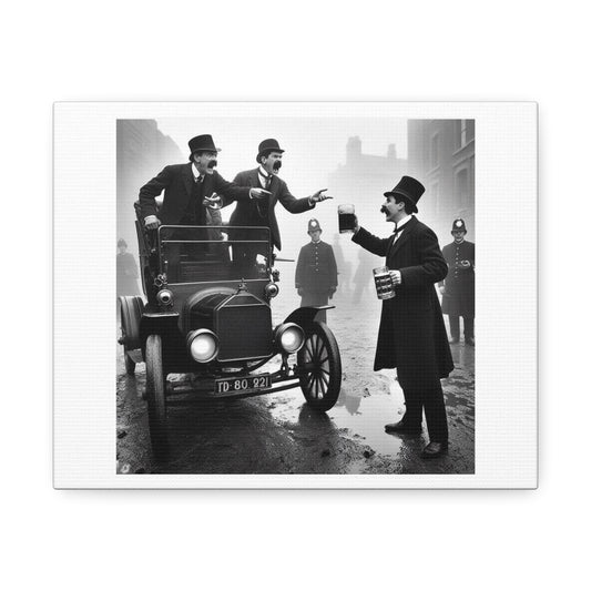 In Victorian London People Were Not Yet Sure of What to Think of These New Motor Vehicles, Art Print 'Designed by AI' on Canvas