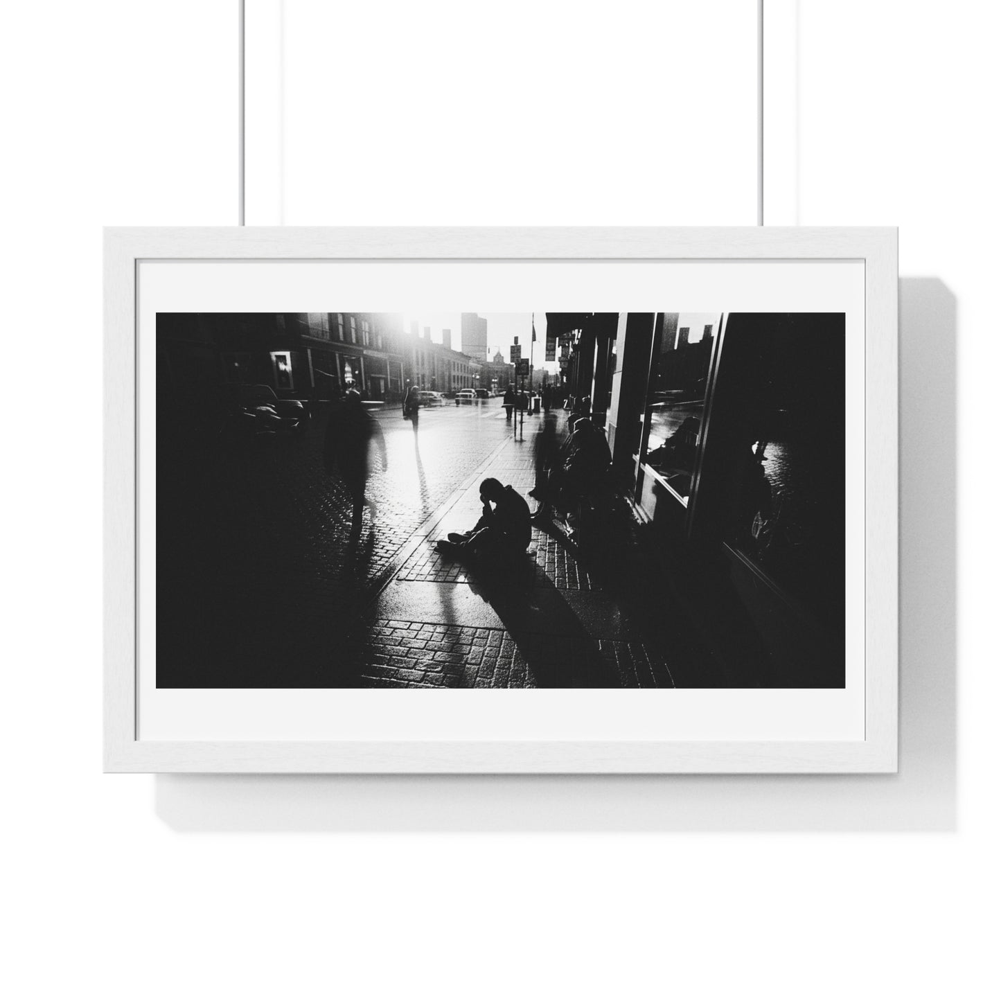 Black and White Photography, High-Contrast Cityscape 'Designed by AI' Framed Print