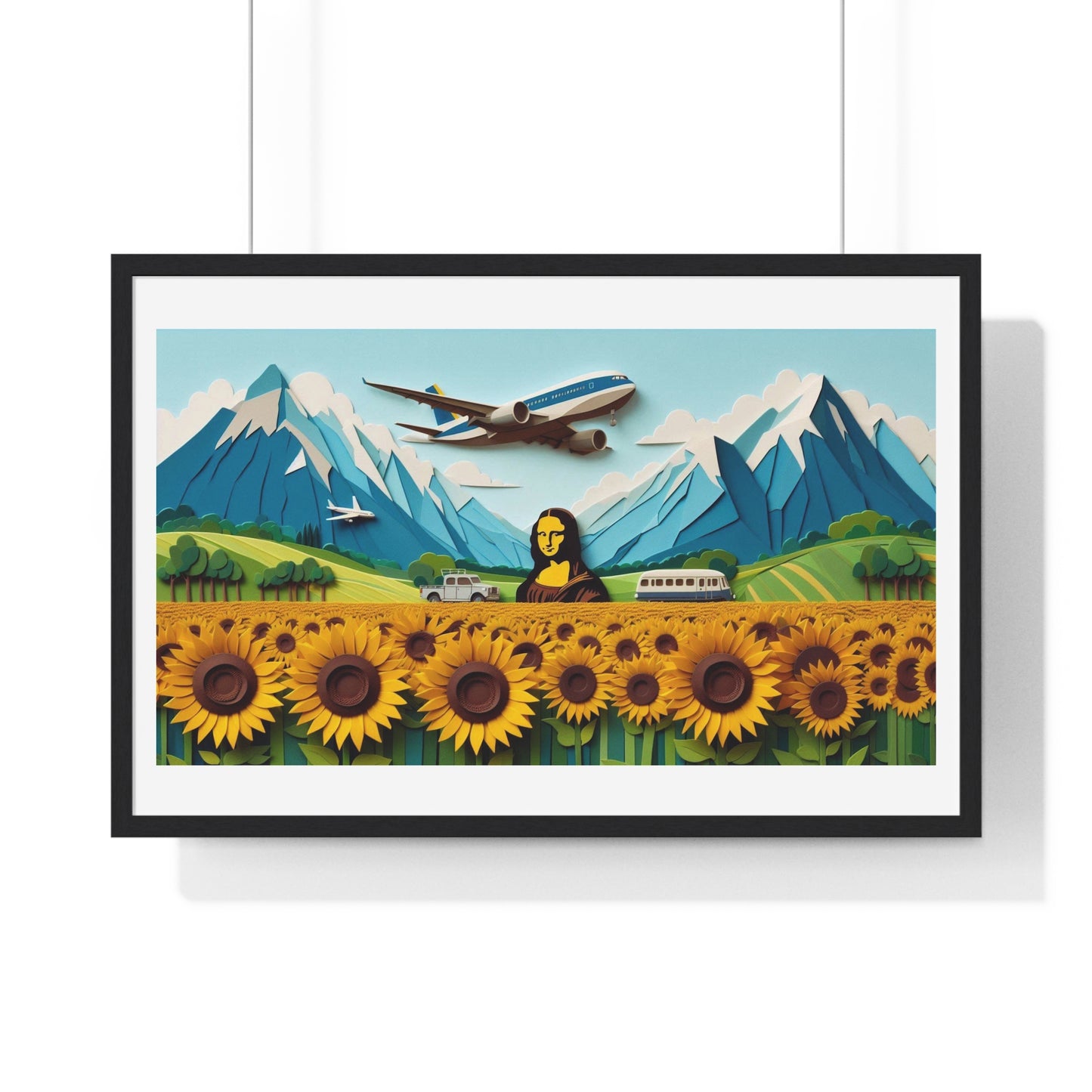 Mona Lisa in a Sunflower Meadow, Abstract Art 'Designed by AI' Framed Print