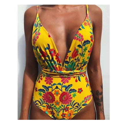 One-Piece Swimsuit Backless Monokini, Tropical Designs