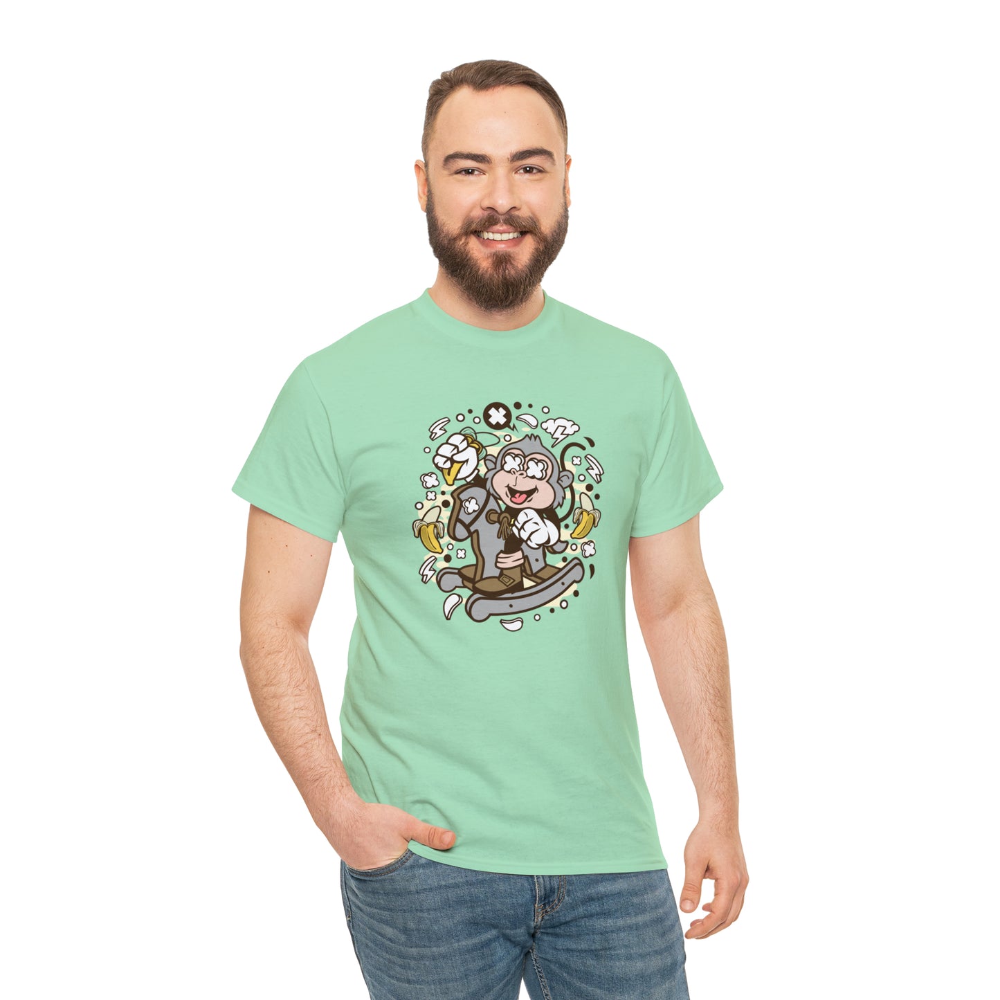 Monkey Rocking Horse Cartoon T-Shirt