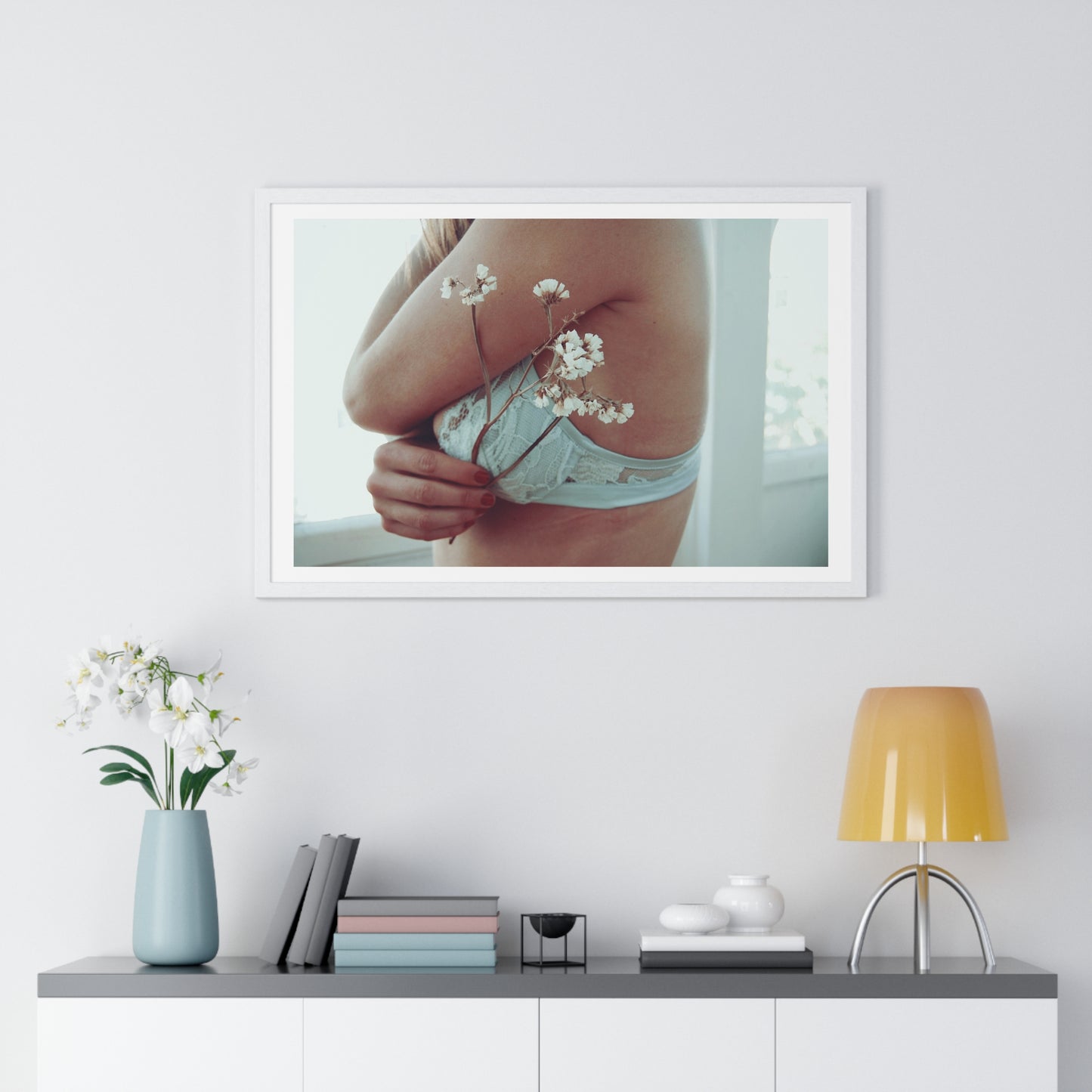 Woman and Flower, Photographer Unknown, from the Original, Framed Print