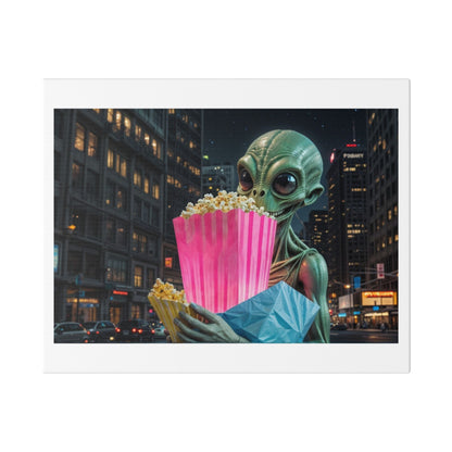 Alien Watching the Planet Earth Show 'Designed by AI' Satin Canvas Art Print