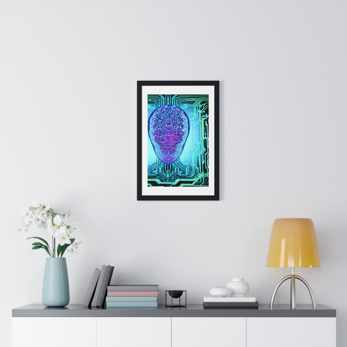 Artificial Intelligence Self Portrait, Psychedelic Framed Art Print 'Designed by AI'