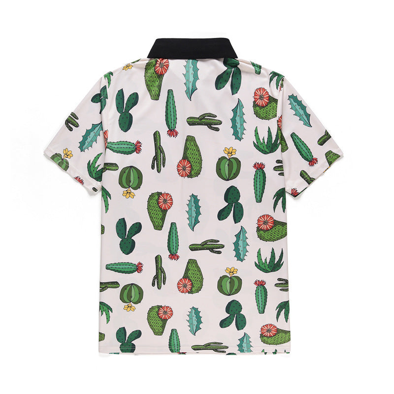 Printed Cactus Design Casual Sports Polo Shirt