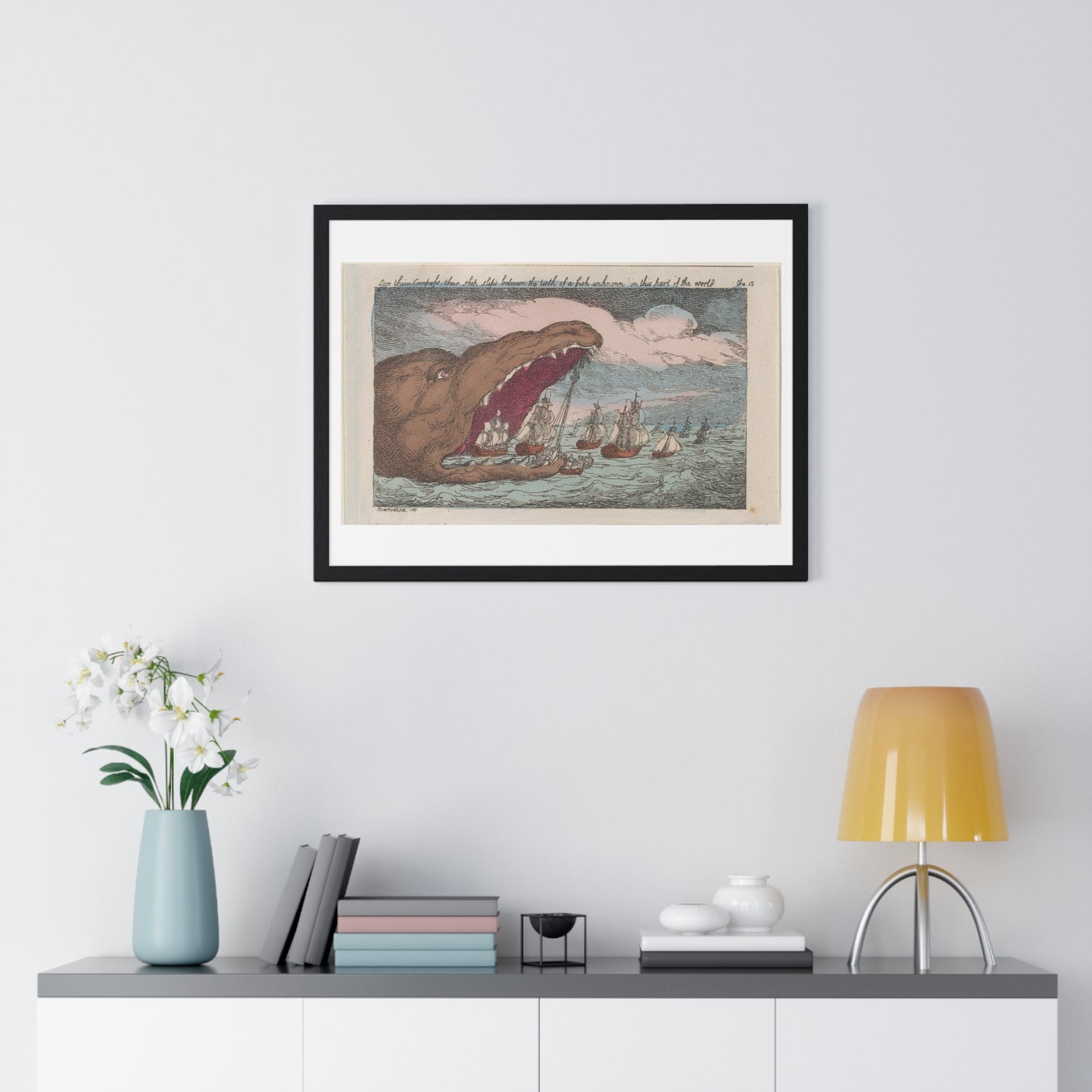 Lose their Compass, their Ship Slips Between the Teeth of a Fish Unknown in this Part of the World (1809) from the Original, Framed Print