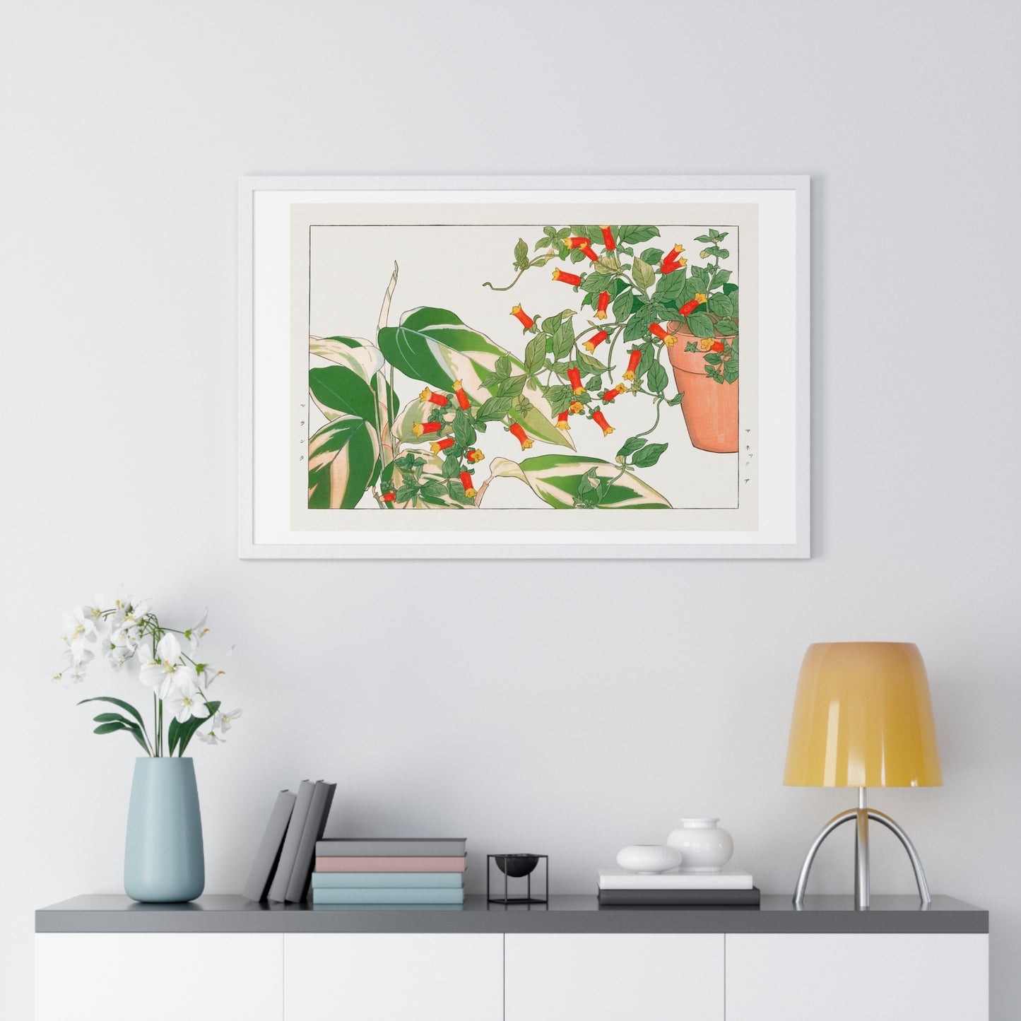 Maranta and Manettia Flower (1917) Japanese Woodblock Art by Kônan Tanigami, from the Original, Framed Art Print