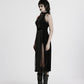 Punk Rave Selene Velvet Mesh High Slit Goth Dress In Black
