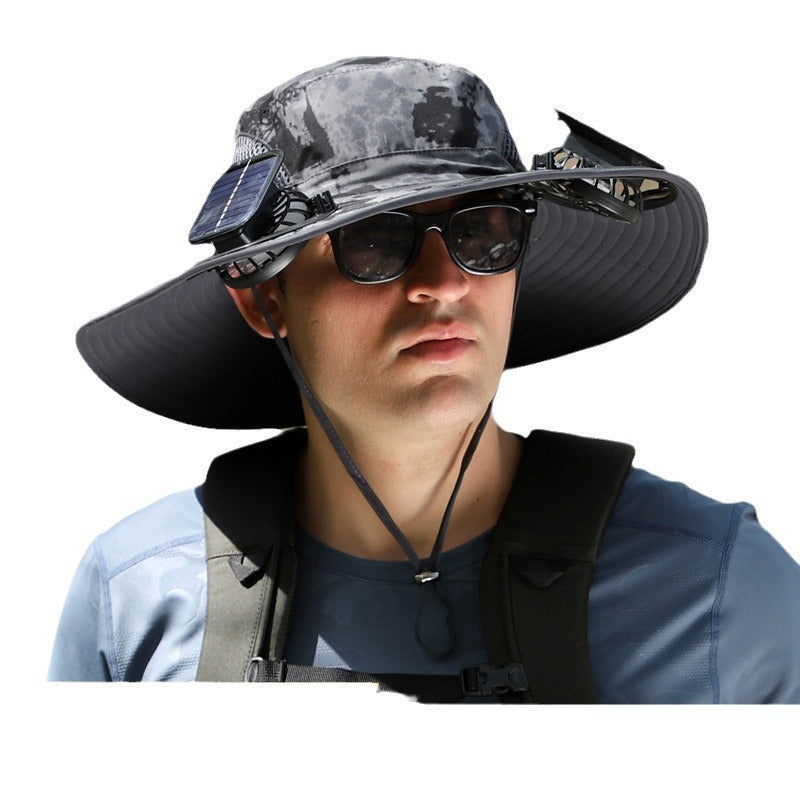 Outdoor Wide-Brim Sun Hat with USB Charging, Solar-Powered Cooling