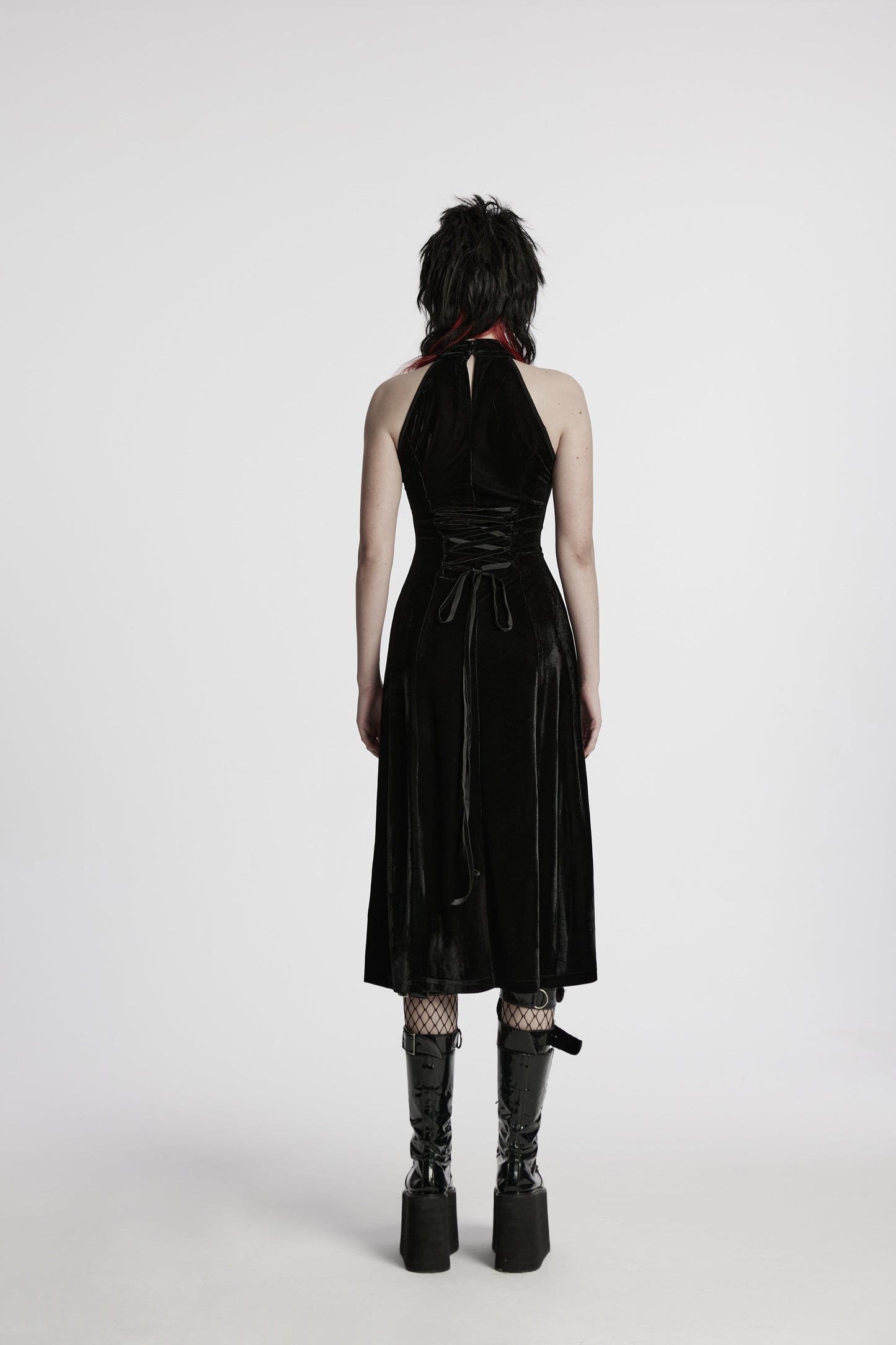Punk Rave Selene Velvet Mesh High Slit Goth Dress In Black