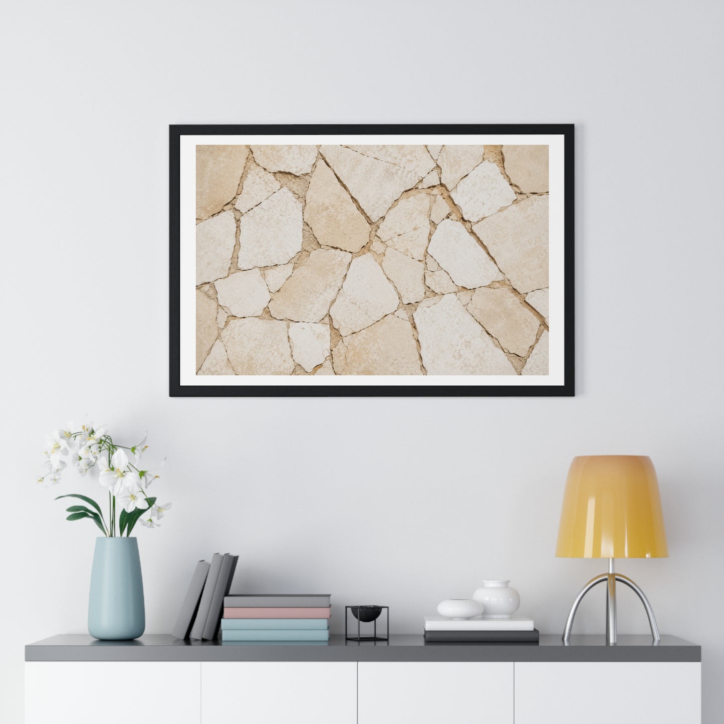 Beige Abstract Relaxing Decor Art, Large Framed Print