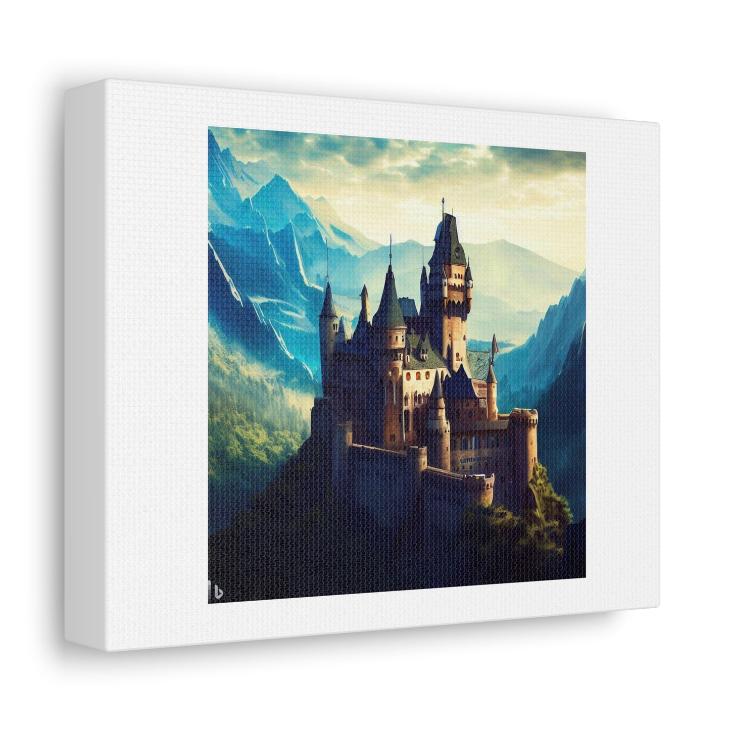 Medieval German Castle Surrounded By Mountains High Fantasy Epic digital art 'Designed by AI' on Canvas