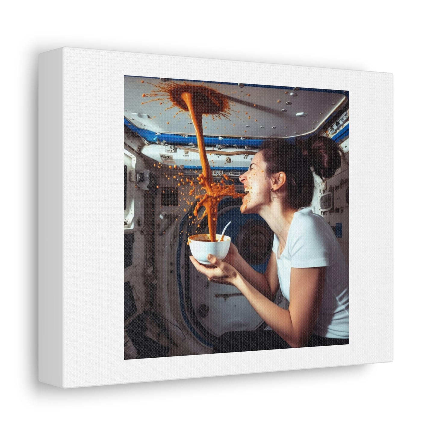 Astronauts Having Soup For Dinner on the International Space Station II 'Designed by AI' Art Print on Canvas