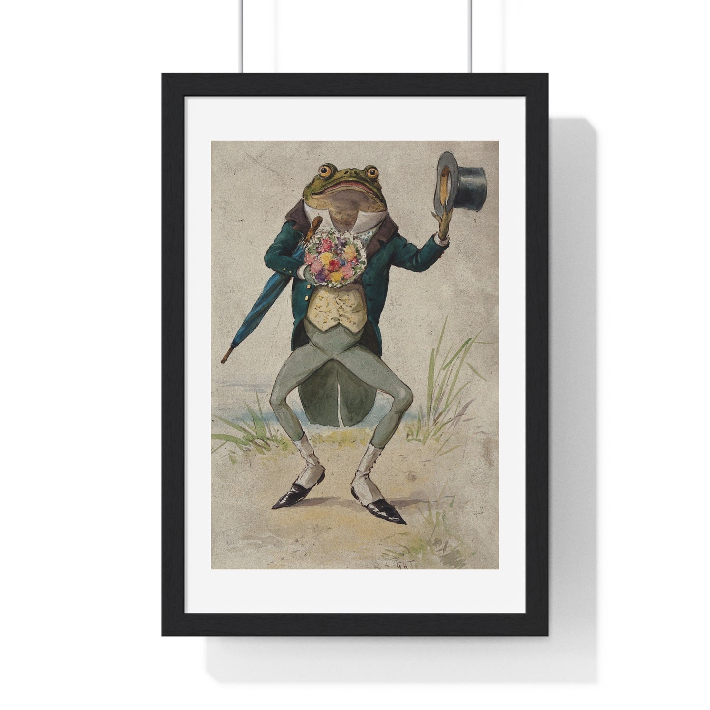 A Toad in Morning Dress, Holding an Umbrella and a Bunch of Flowers, by G Hope Tait (1900) from the Original, Framed Print