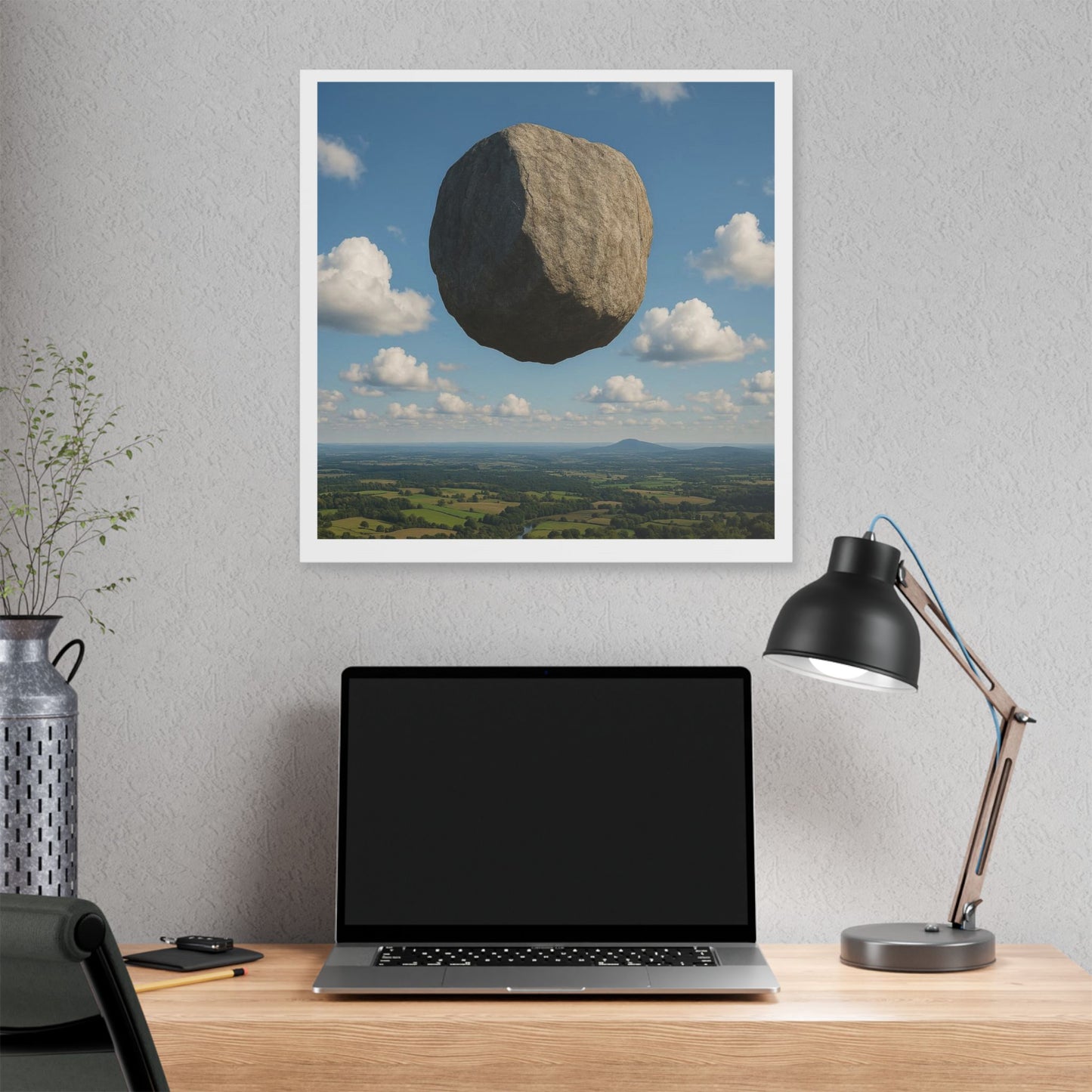 Levitated Mass Suspended Above a Beautiful Landscape 'Designed by AI' Canvas Art Print