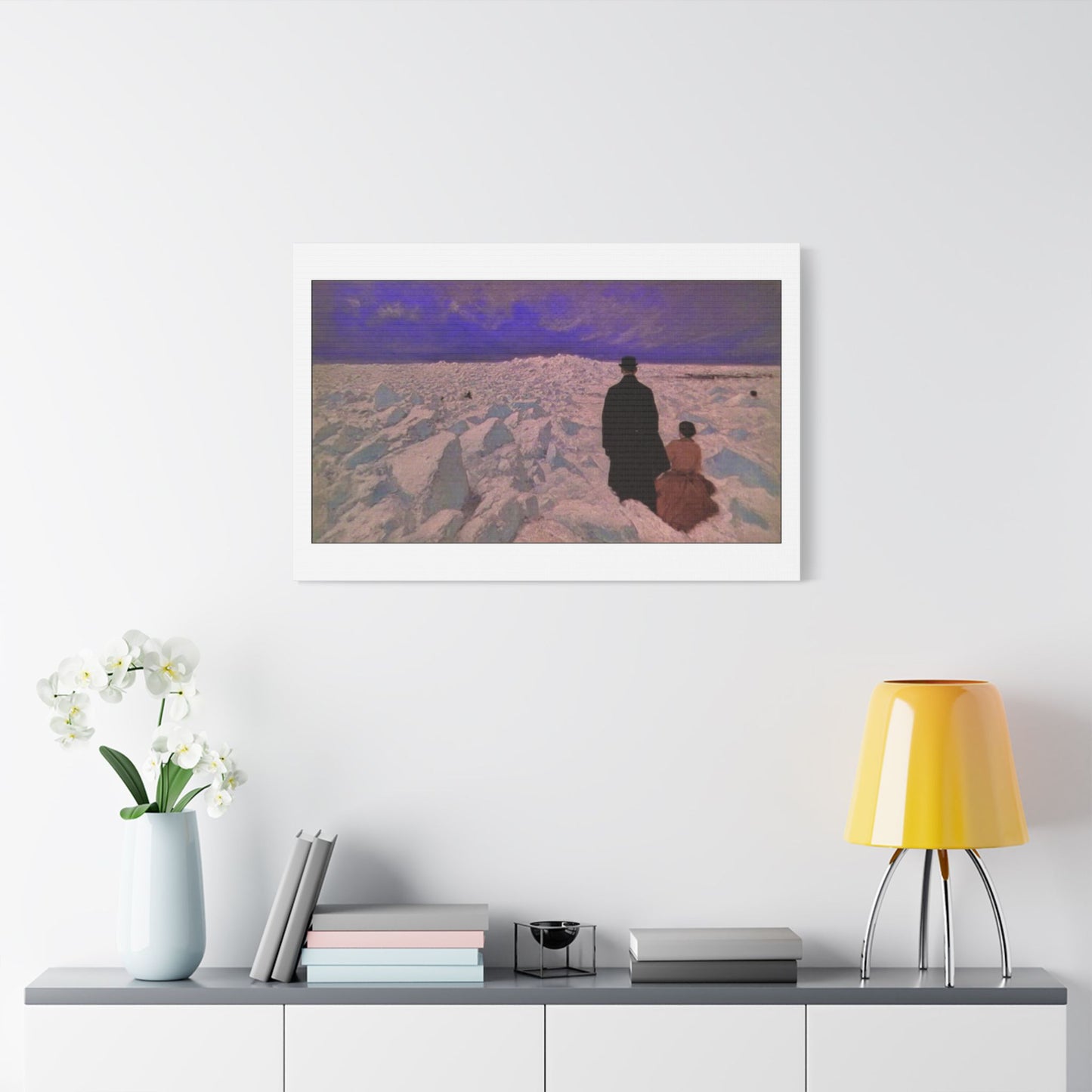 Victorian Couple in a Winter Scene, 19th Century Pastel Art 'Designed by AI' Print on Canvas