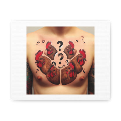 Chest Tattoo of Confused Chickens 'Designed by AI' Art Print on Canvas