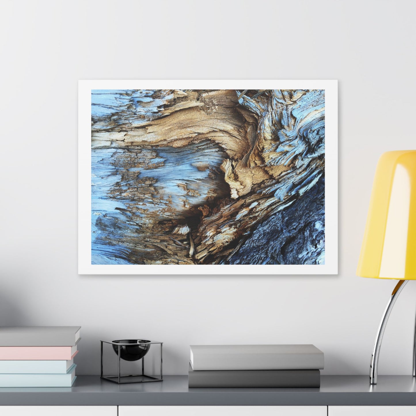 Abstract Painting of Light Brown and Blue Tree Bark, Canvas Art Print