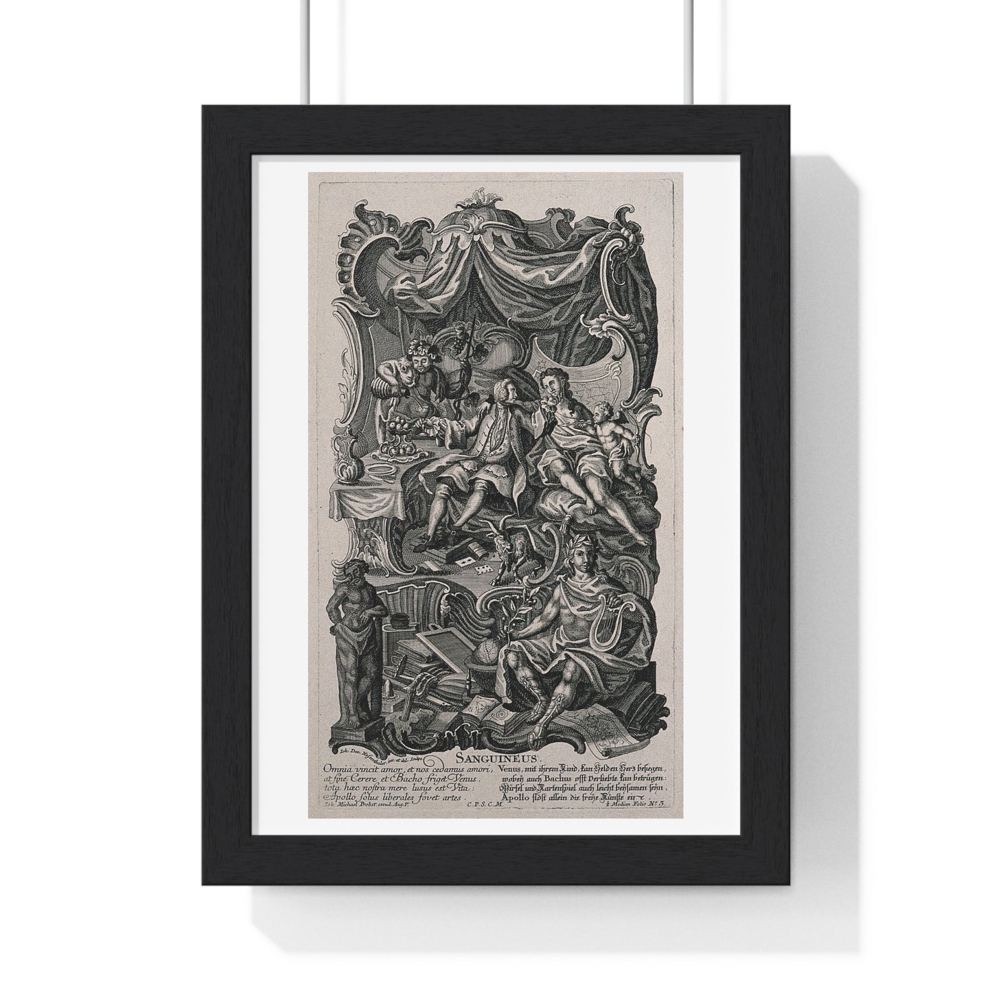 Apollo Presiding Over a Gentleman of Sensual Appetite, Representing the Sanguine Temperament (circa 1750) Johann David Nessenthaler, Framed Print