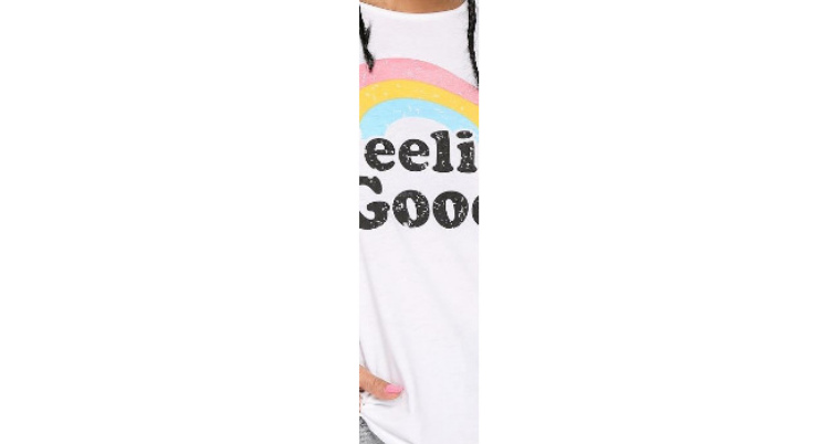 Feelin' Good  White T-Shirt, Rainbow Print