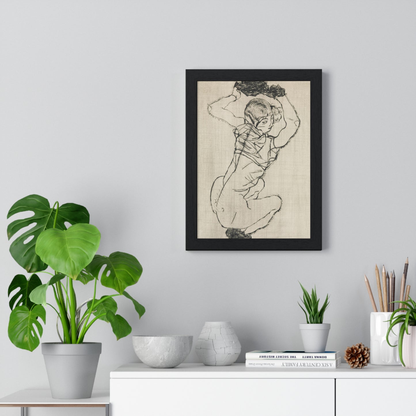 Squatting Woman (1914) by Egon Schiele from the Original, Framed Art Print