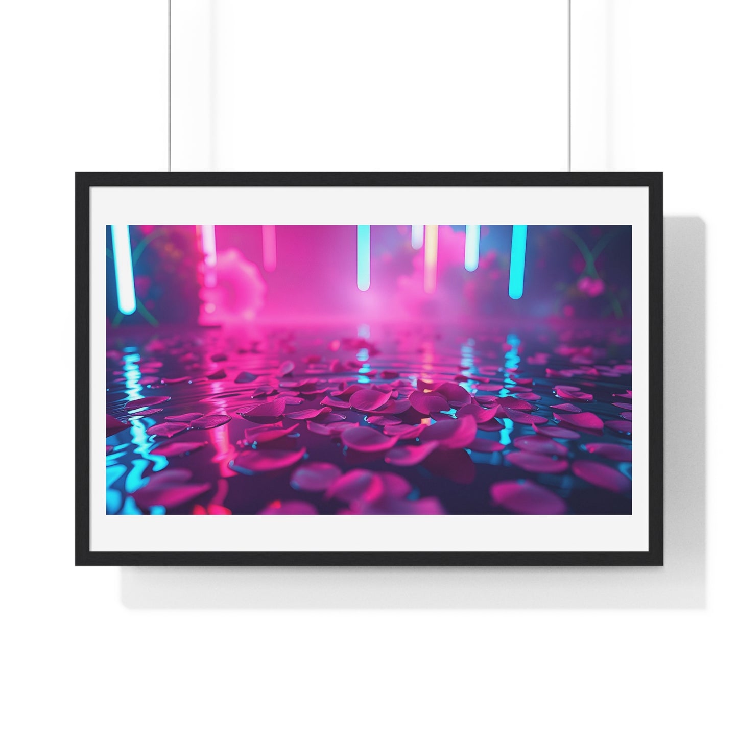 Petals on the Water, Pink Vibrant Art 'Designed by AI' Framed Print