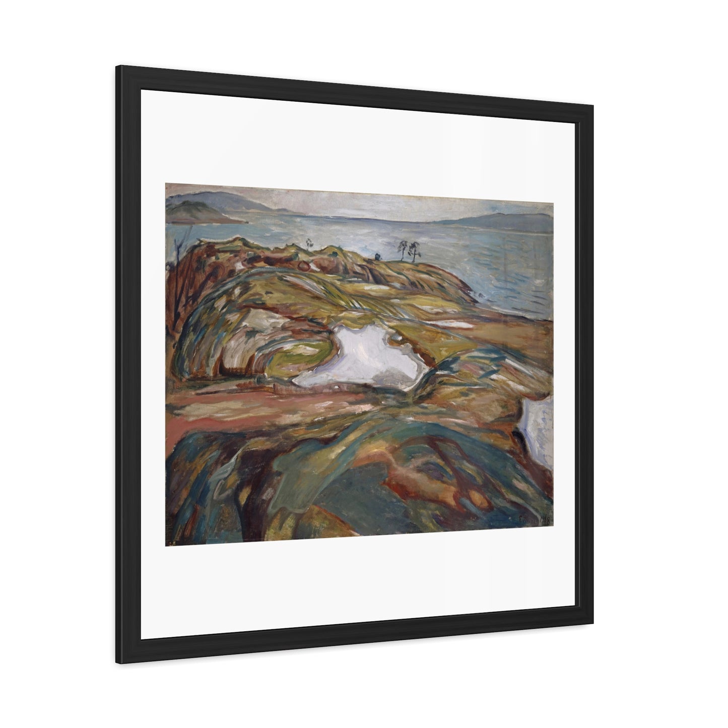 Coastal Landscape (1918) by Edvard Munch Reproduction of the Famous Painting from the Original, Wooden Framed Print