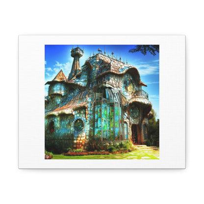 Fantasy House Made of Tiffany Glass By Peter Gric 'Designed by AI' Print on Satin Canvas