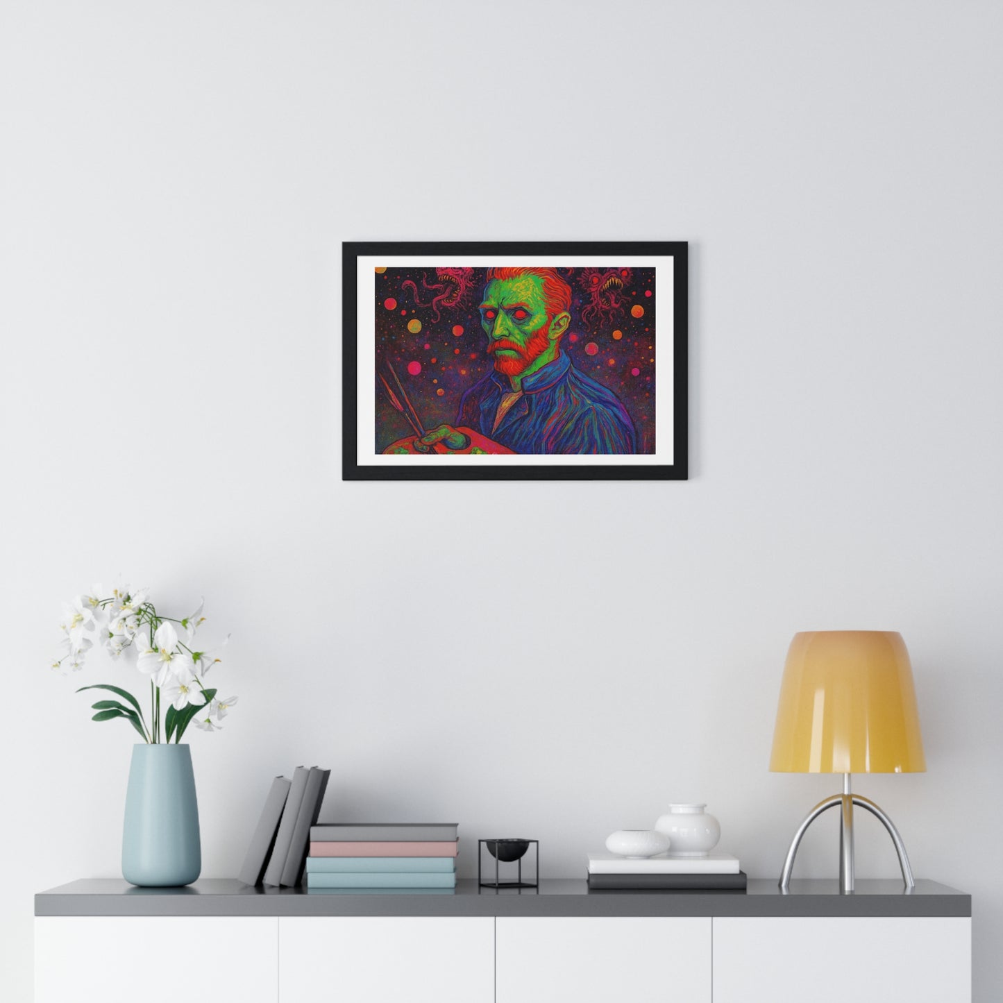 Vincent van Gogh Self Portrait Remixed, Psychedelic Art 'Designed by AI' Framed Print