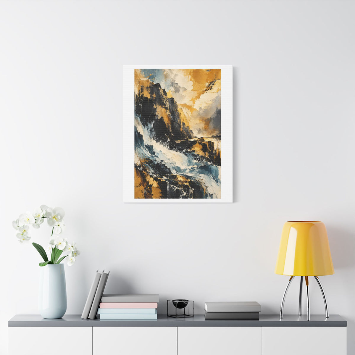 Storm Over Golden Mountains, Large Decor Art Print on Satin Canvas