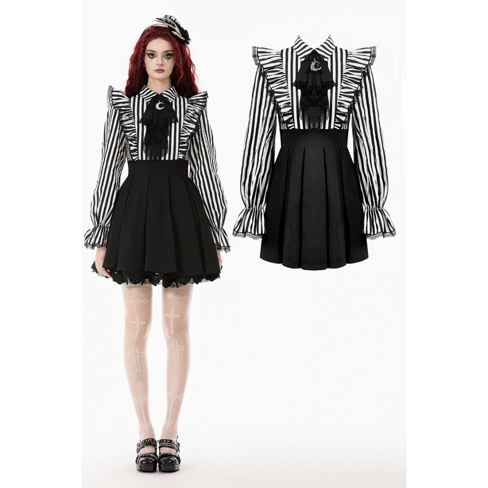Dark in Love Striped Ruffle Victorian-Inspired Lolita Dress