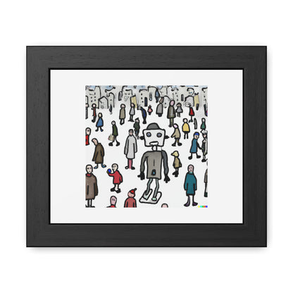 Robots and Humans in the Style of Lowry II 'Designed by AI' Wooden Framed Print