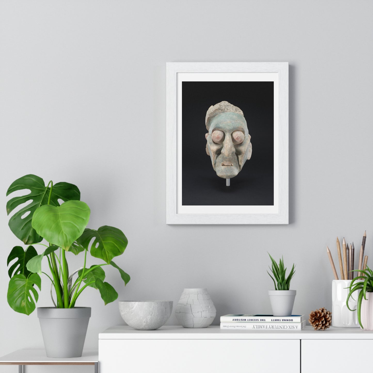 Head from a Figure, Mayan Sculpture (600–909) from the Original, Framed Print