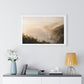 Golden Hour Coastal Mist and Cliffs, Landscape Art Framed Print