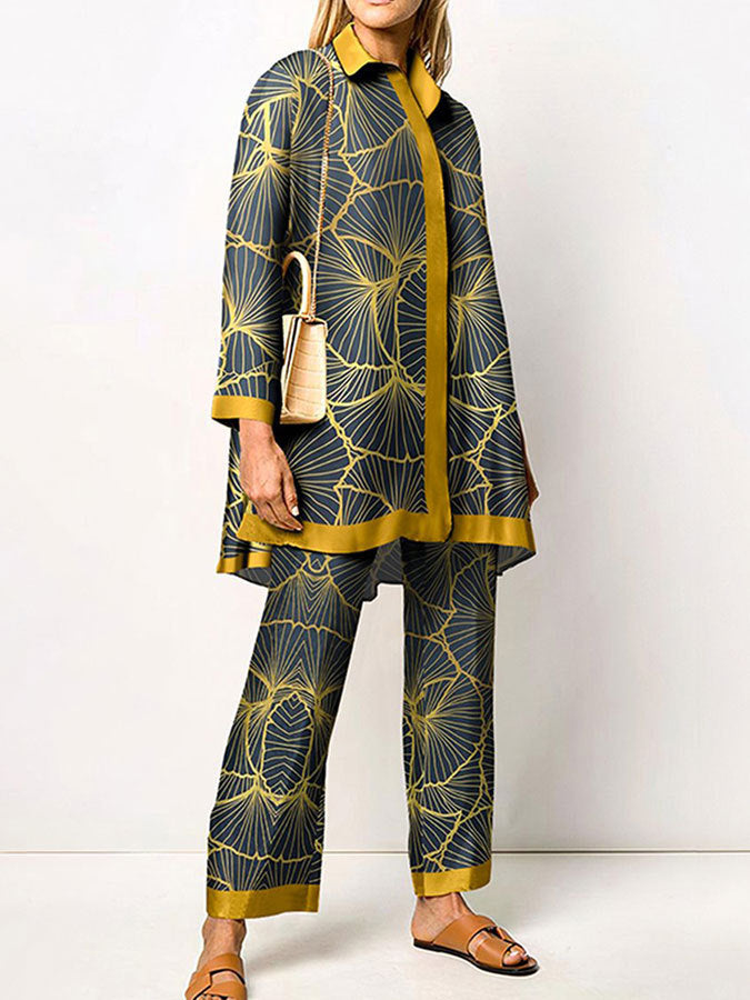 Women's Long-Sleeve Bold Print Barbarella-Style Two-Piece Trouser Suit