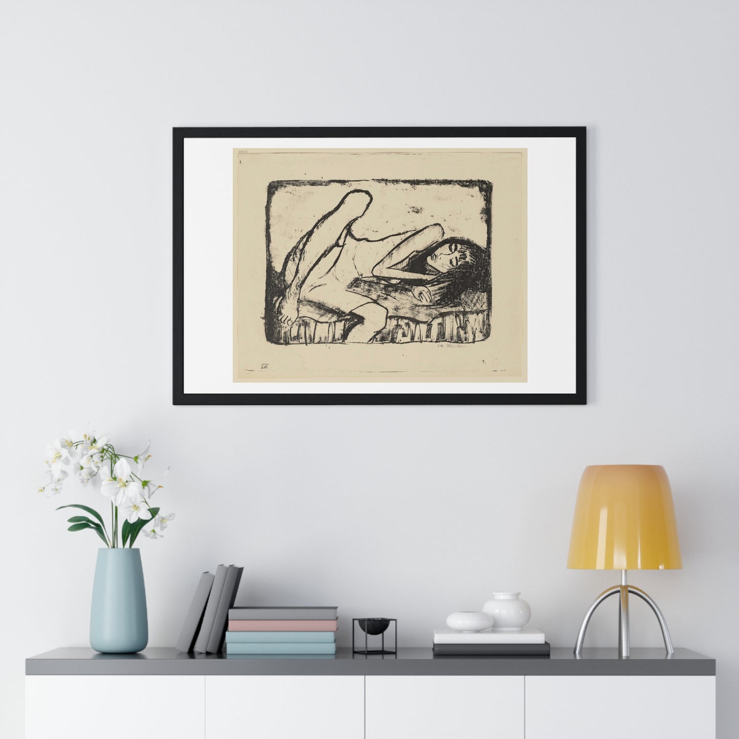 Mädchen auf der Liege II (1919) by Otto Mueller, from the Original, Framed Print