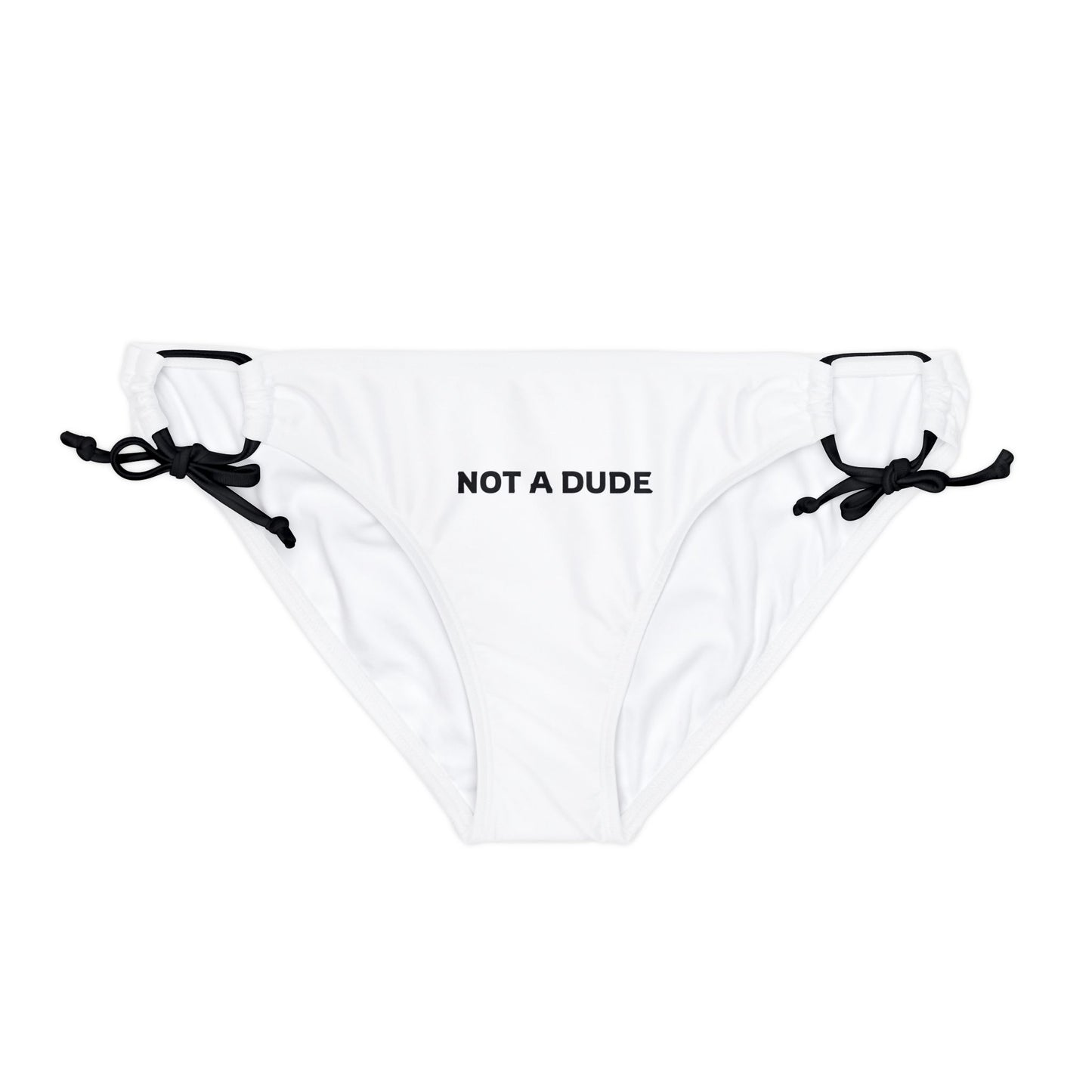 'Not a Dude' Women's White Printed Loop Tie Side Bikini Bottom