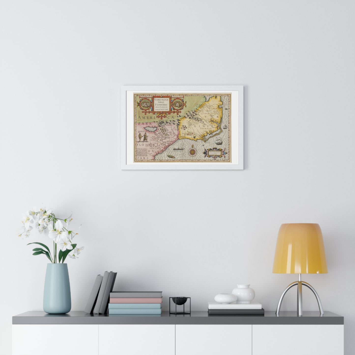 Historic Map of the American South: Virginia Item et Floridae (1606) by Gerardus Mercator and Jocodus Hondius, Framed Print