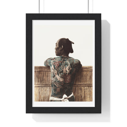 Nude Photography of Tattooed Japanese Man (1870s –1890s) by Kusakabe Kimbei, from the Original, Framed Print