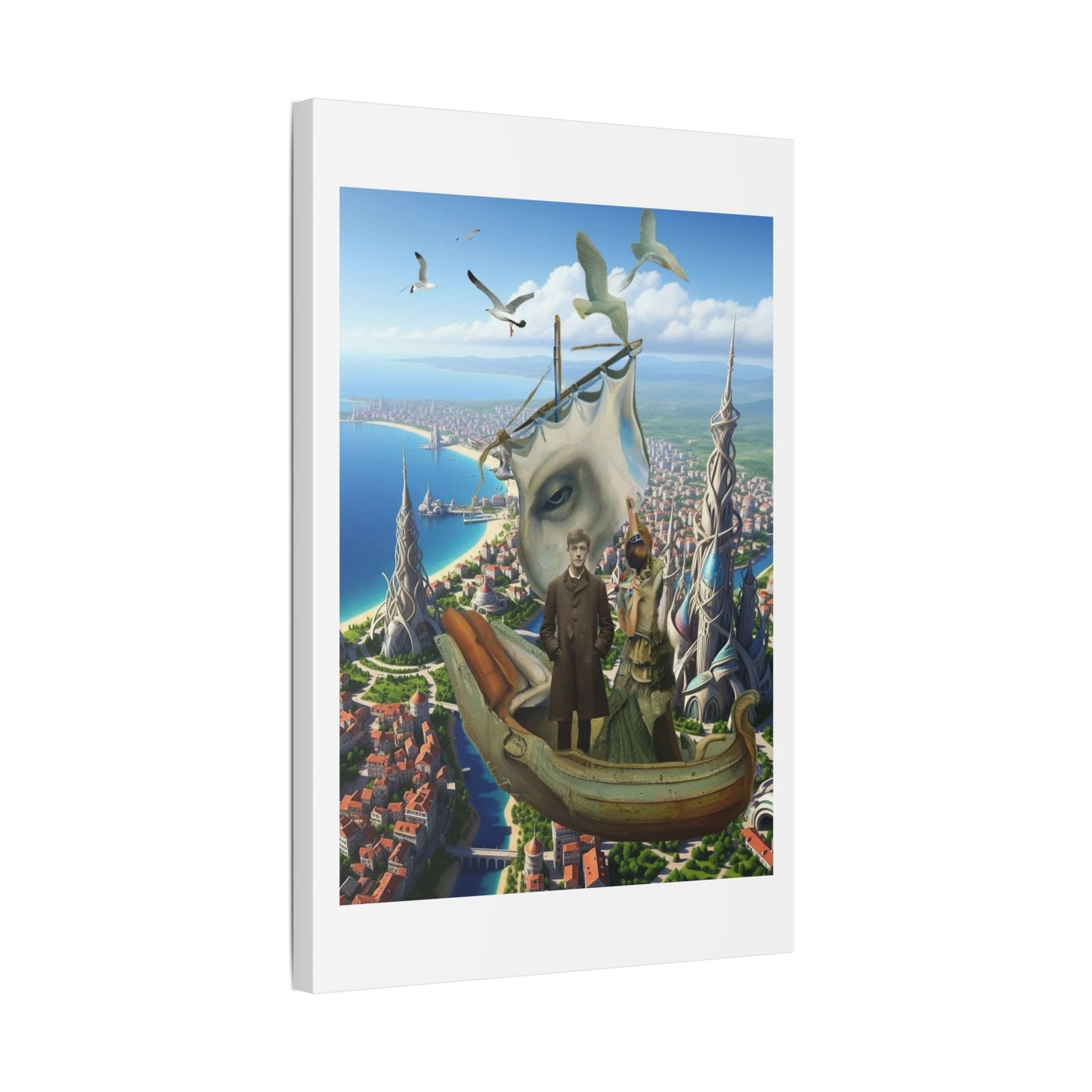 Tales of a Drunken Ship, Surrealist Art, Acrylic and Ink on Cardstock 'Designed by AI' Canvas Print
