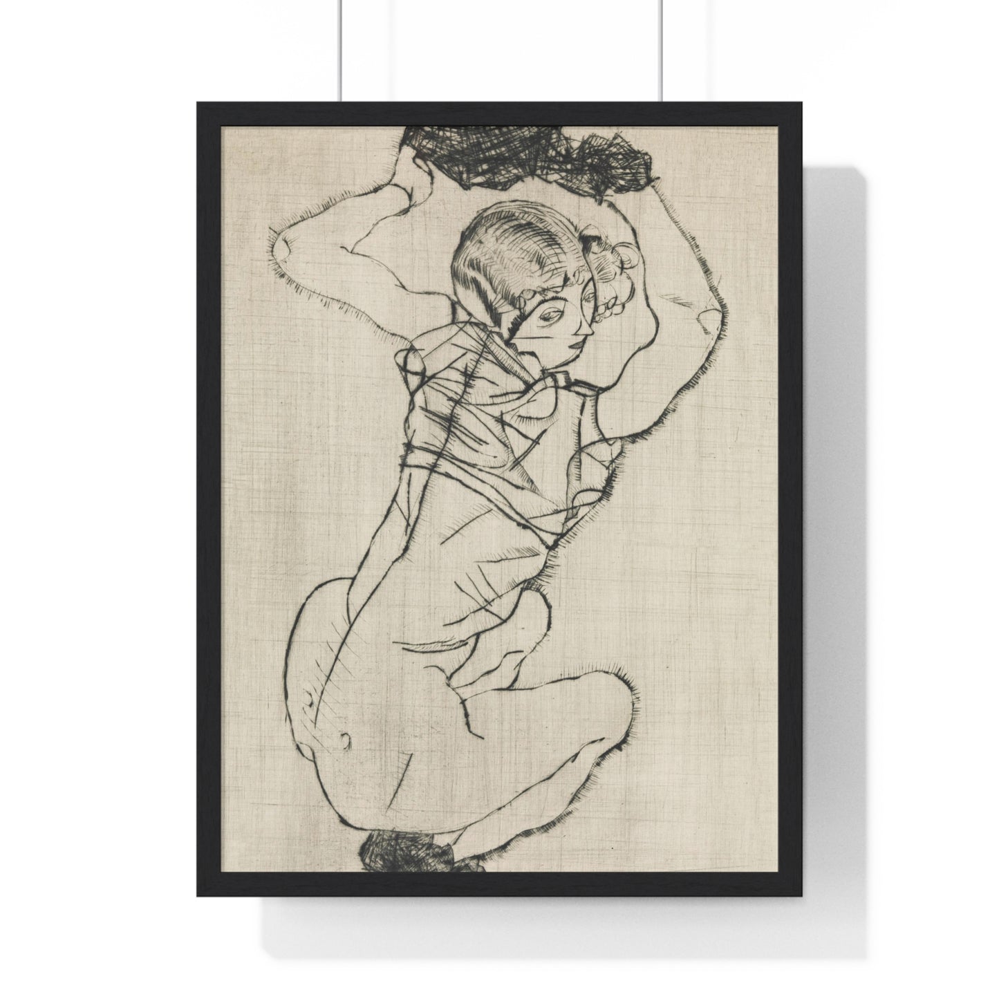 Squatting Woman (1914) by Egon Schiele from the Original, Framed Art Print