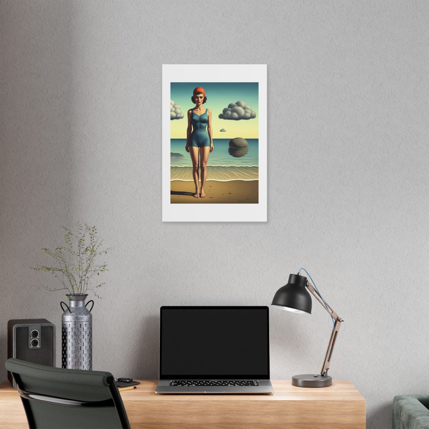 Woman at the Beach, Rene Magritte Art Style 'Designed by AI' Canvas Art Print