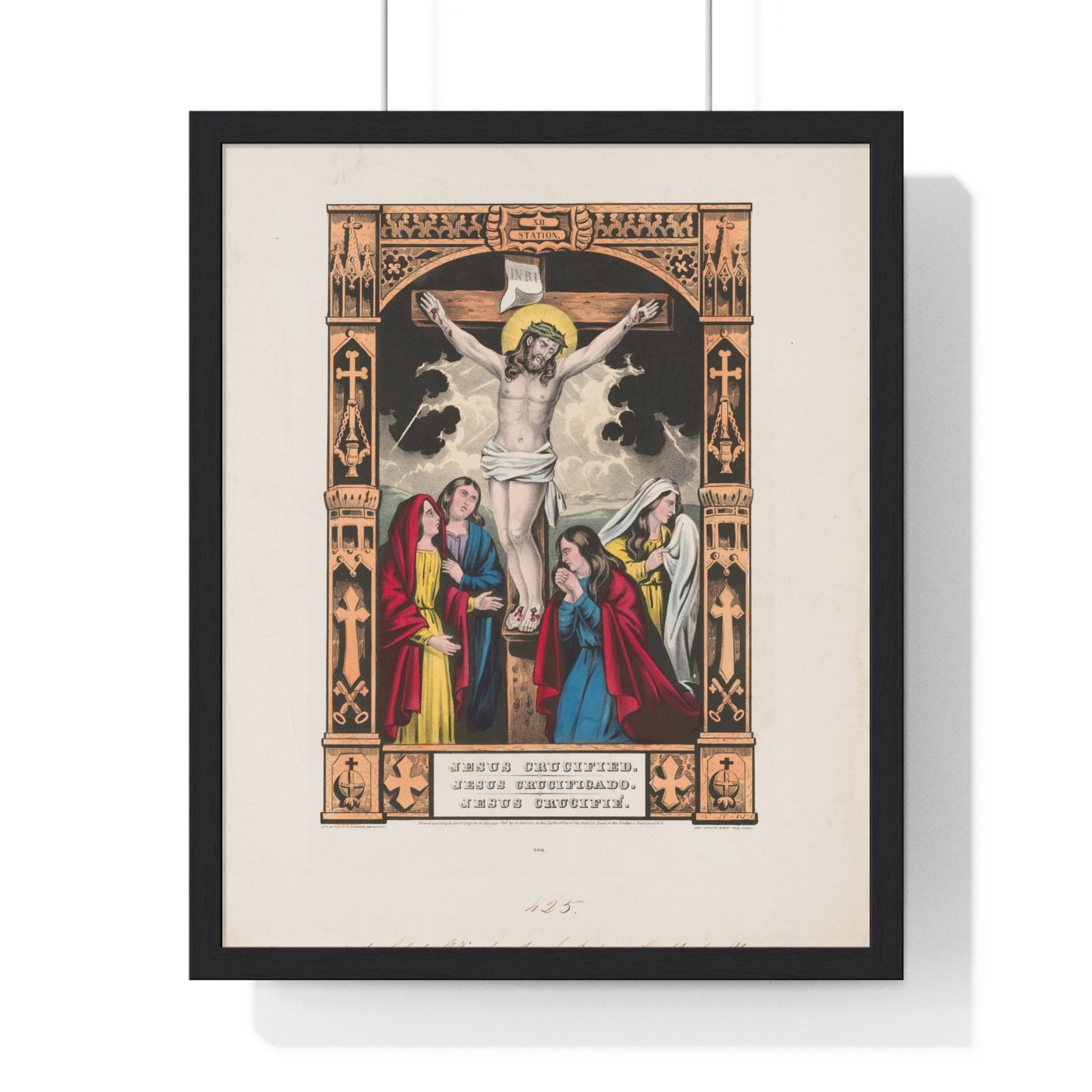 Jesus Crucified, Jesus Crucificado, Jesus Crucifié (1847) by Nathaniel Currier Framed Art Print