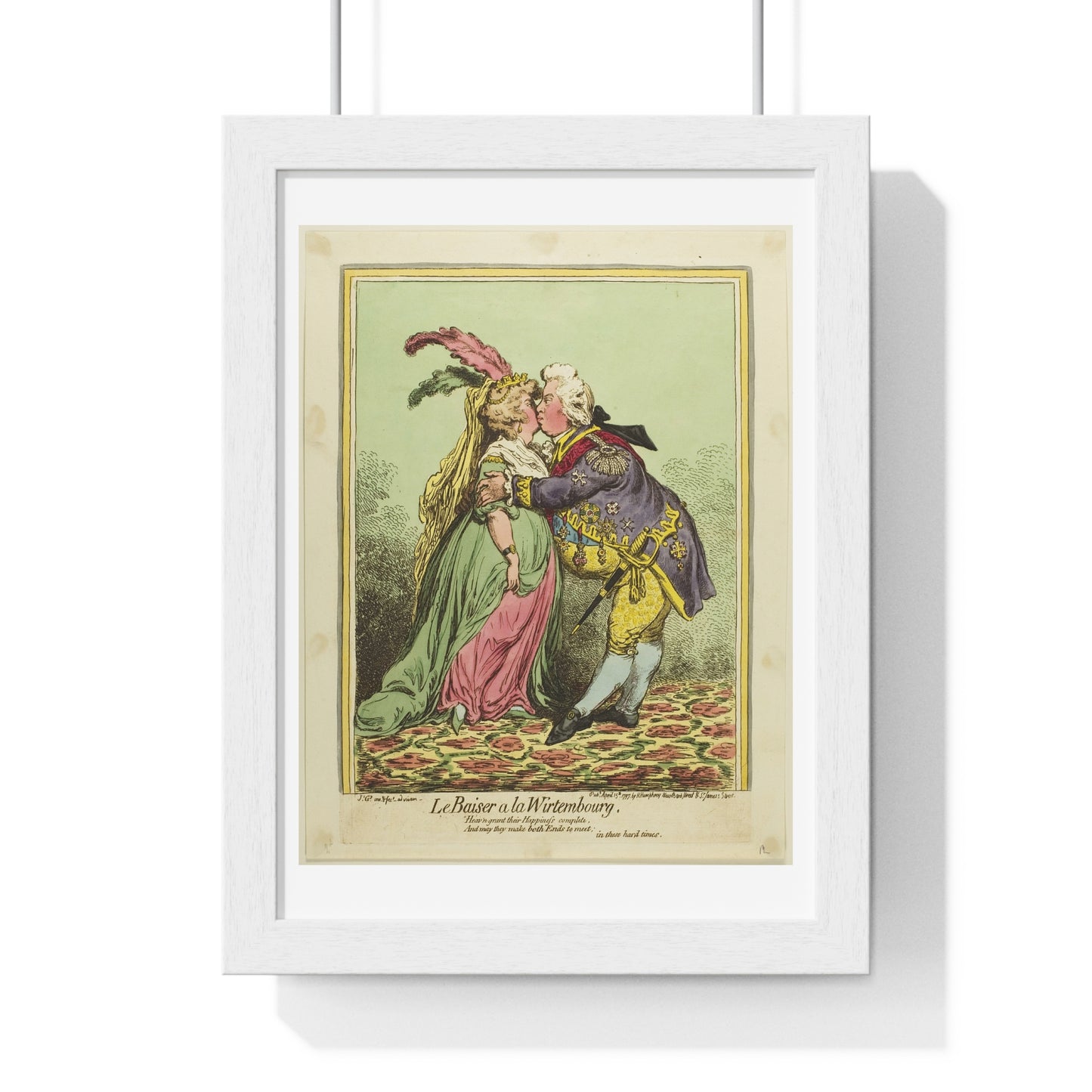 The Kiss at Würtemberg (1797) by James Gillray, from the Original, Framed Art Print